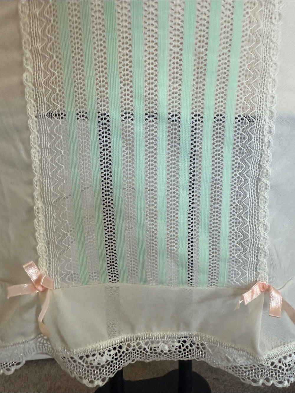 Vintage White Chemise with Mint Stripes and Pink Bows - Picture 5 of 5